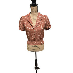 Monteau Los Angeles Pink floral crop grannycore top size medium